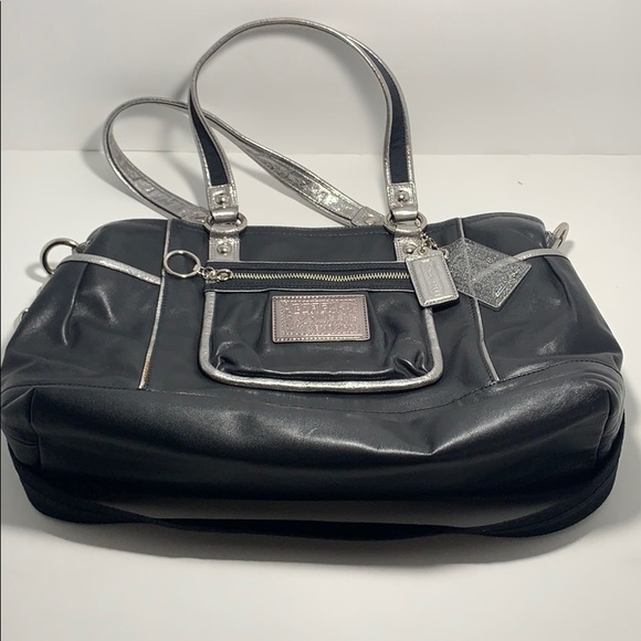 Coach Poppy Black & Silver Leather Tote - Rare! - Picture 2 of 8